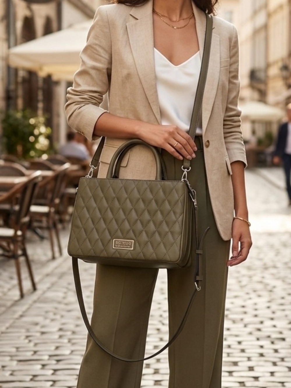 GUESS Northville Quilted Satchel Bag – Olive Green